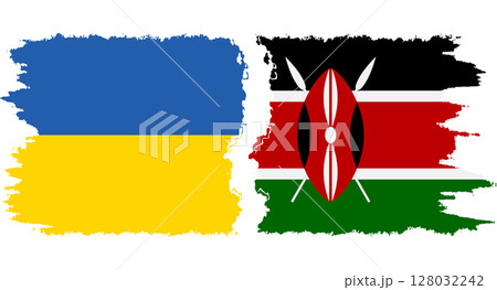 Kenya and Ukraine grunge flags connection vector 128032242