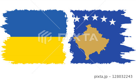 Kosovo and Ukraine grunge flags connection vector 128032243