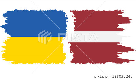 Latvia and Ukraine grunge flags connection vector Latvia and Ukraine grunge flags connection vector 128032246