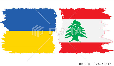 Lebanon and Ukraine grunge flags connection vector Lebanon and Ukraine grunge flags connection vector 128032247