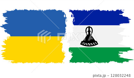 Lesotho and Ukraine grunge flags connection vector Lesotho and Ukraine grunge flags connection vector 128032248