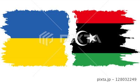 Libya and Ukraine grunge flags connection vector Libya and Ukraine grunge flags connection vector 128032249