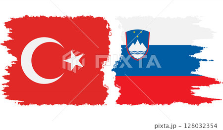 Slovenia and Turkey grunge flags connection vector Slovenia and Turkey grunge flags connection vector 128032354