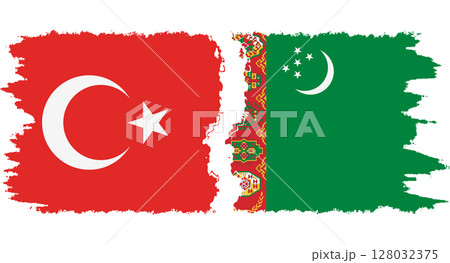 Turkmenistan and Turkey grunge flags connection vector Turkmenistan and Turkey grunge flags connection vector 128032375