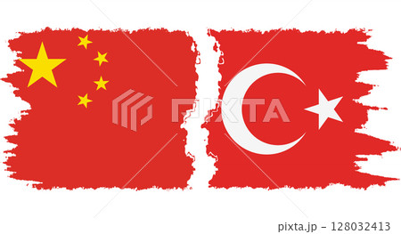 Turkey and China grunge flags connection vector Turkey and China grunge flags connection vector 128032413
