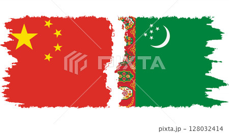 Turkmenistan and China grunge flags connection vector 128032414