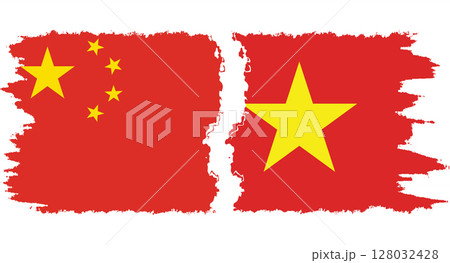 Vietnam and China grunge flags connection vector 128032428