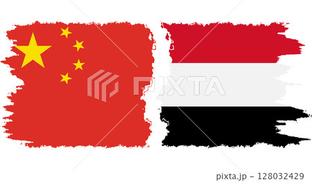 Yemen and China grunge flags connection vector Yemen and China grunge flags connection vector 128032429