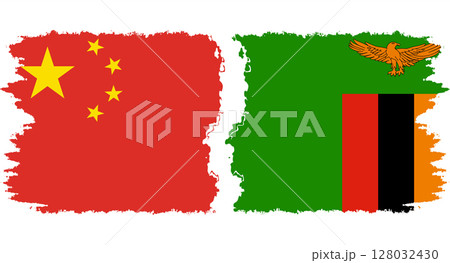 Zambia and China grunge flags connection vector Zambia and China grunge flags connection vector 128032430