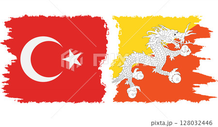 Bhutan and Turkey grunge flags connection vector 128032446