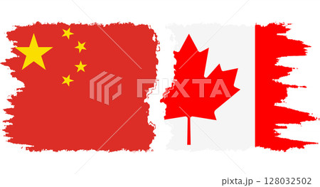 Canada and China grunge flags connection vector 128032502
