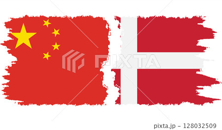 Denmark and China grunge flags connection vector Denmark and China grunge flags connection vector 128032509