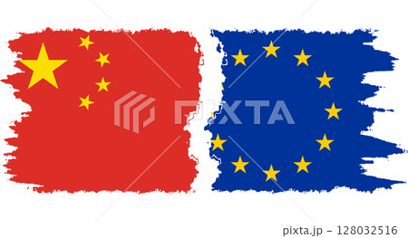 EU and China grunge flags connection vector 128032516