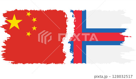 Faroe Islands and China grunge flags connection vector 128032517