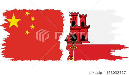 Gibraltar and China grunge flags connection vector 128032527