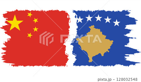 Kosovo and China grunge flags connection vector 128032548