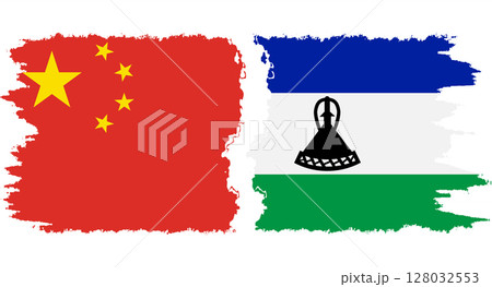 Lesotho and China grunge flags connection vector Lesotho and China grunge flags connection vector 128032553