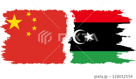 Libya and China grunge flags connection vector 128032554