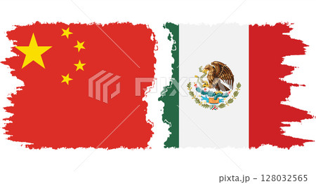 Mexico and China grunge flags connection vector Mexico and China grunge flags connection vector 128032565