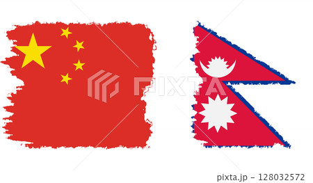 Nepal and China grunge flags connection vector Nepal and China grunge flags connection vector 128032572