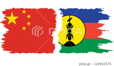 New Caledonia and China grunge flags connection vector 128032574