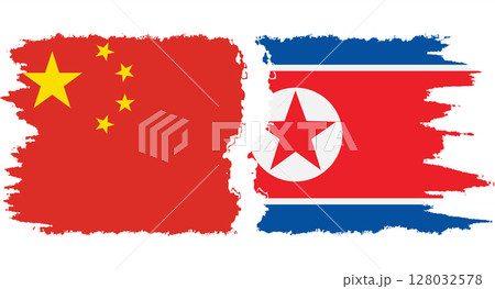 North Korea and China grunge flags connection vector 128032578
