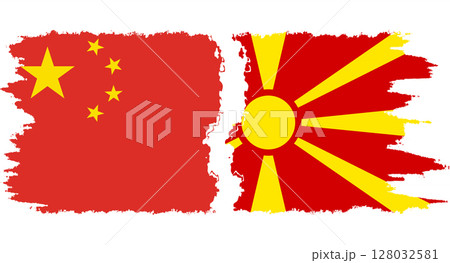 Northern Macedonia and China grunge flags connection vector 128032581