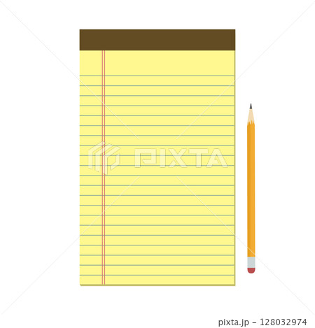 Legal Yellow Paper. Legal pad with pencil. Blank notebook template. Vector illustration in flat style 128032974