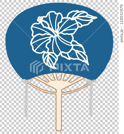 Simple fan illustration, hibiscus, dark blue 128032979