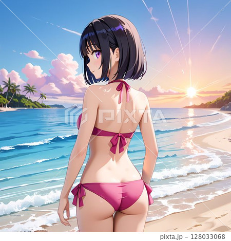 海にいるビキニの女性のイラスト素材 [128033068] - PIXTA