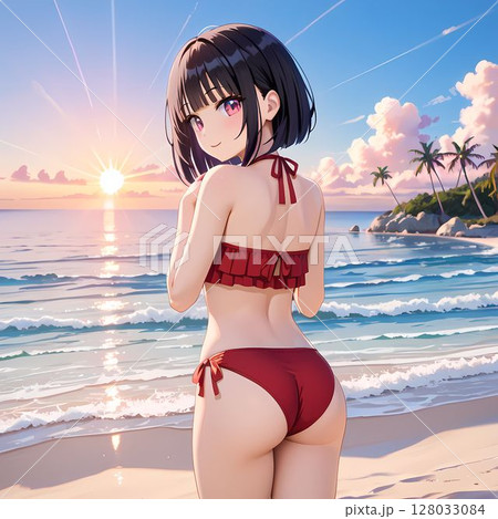 アニメ風 赤い水着のイラスト 魔法使いの夜』水着イラストを使用