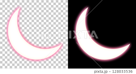 Crescent moon with pink border on transparent and black background 128033536