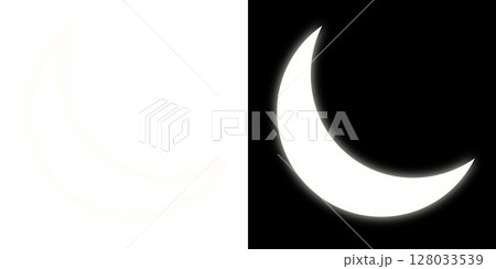 透明背景と黒背景に白い縁取りが光る三日月 透明背景と黒背景に白い縁取りが光る三日月 128033539