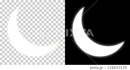 透明背景と黒背景に白い縁取りが光る三日月 透明背景と黒背景に白い縁取りが光る三日月 128033539