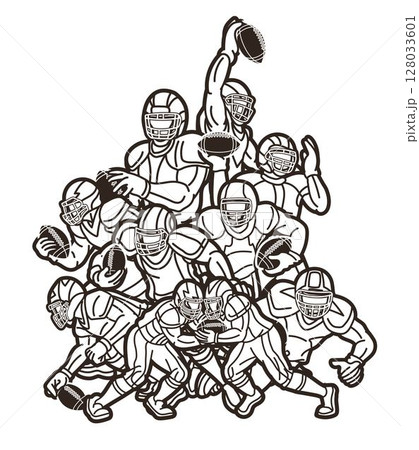 American Football Players Mix Action Cartoon Outline Sport Graphic Vector American Football Players Mix Action Cartoon Outline Sport Graphic Vector 128033601