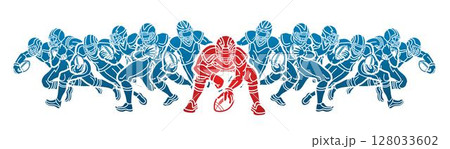 Silhouette Team American Football Sport Group of Players Mix Action Cartoon Graphic Vector 128033602