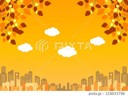 秋のビル街背景、横、イラスト、かわいい 128033796