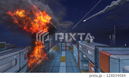 攻撃される未来都市の風景 128034084