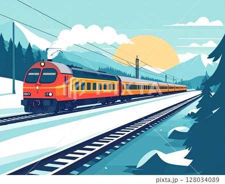 シベリア鉄道　シンプルなイラスト 128034089