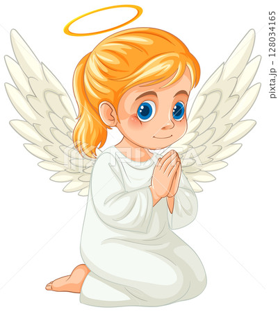 Cute Angelic Child with Halo and Wings 128034165