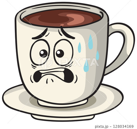 Anxious Coffee Cup Cartoon Illustration 128034169