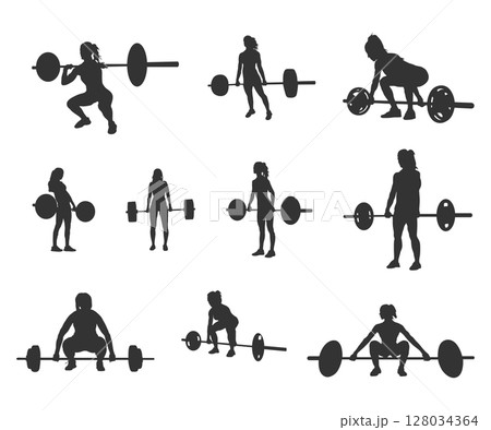 Woman weightlifting silhouettes, Woman fitness exercise silhouettes 128034364