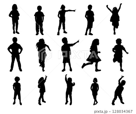 Children kids silhouette set, vector silhouette of children 128034367