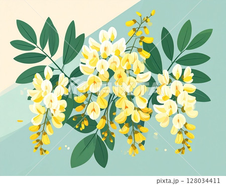 アカシアの花  シンプルなイラスト アカシアの花  シンプルなイラスト 128034411