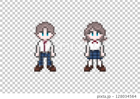 男女學生像素藝術:統一的夏裝 男女學生像素藝術:統一的夏裝 128034564