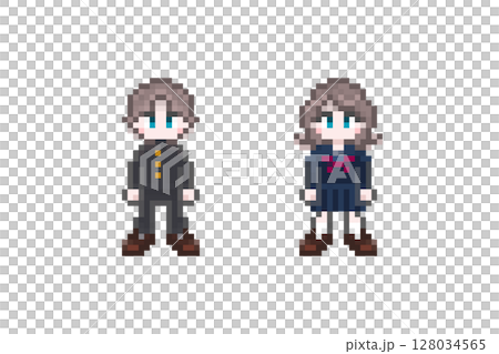 ドット絵の学生男女:セーラー学ラン ドット絵の学生男女:セーラー学ラン 128034565