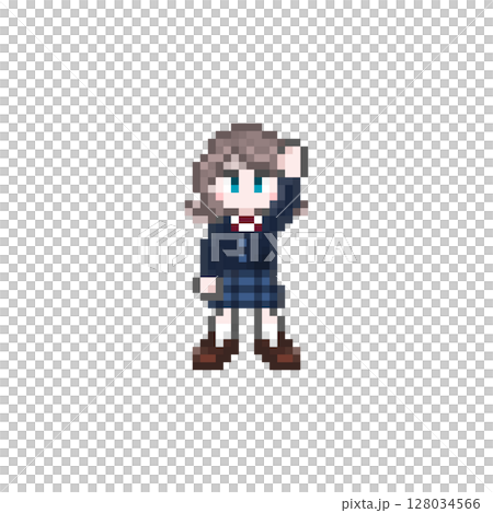 像素藝術女學生舉手：西裝外套 128034566