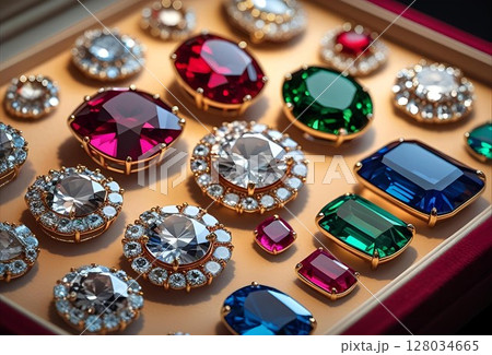 並べられた豪華な宝石 並べられた豪華な宝石 128034665