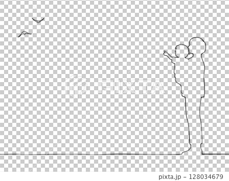 Silhouette illustration of a father and son watching birds 128034679