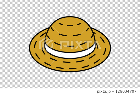 草帽的簡單線條插圖,夏季等距插圖 草帽的簡單線條插圖,夏季等距插圖 128034707